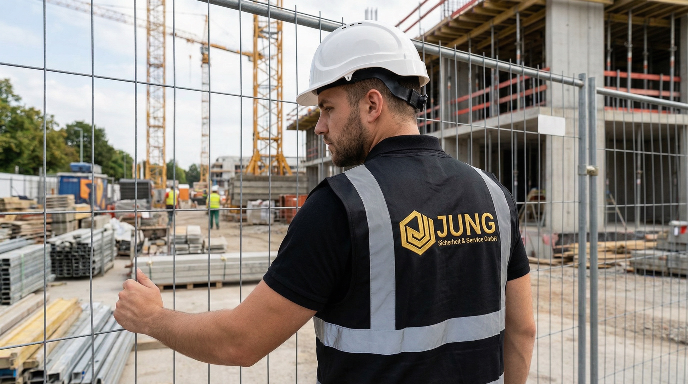 Sicherheitsdienst auf einer Baustelle bei Nacht